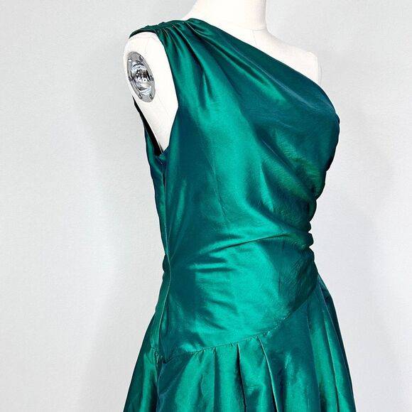 Vtg Scott McClintock Emerald One-Shoulder Taffeta Dress Sz 8 Fits Small Holidays - Picture 5 of 10